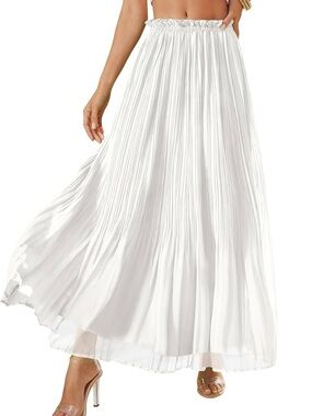 #85 PRETTYGARDEN Flowy Skirts, Pleated Chiffon A-Line Elastic High Waist